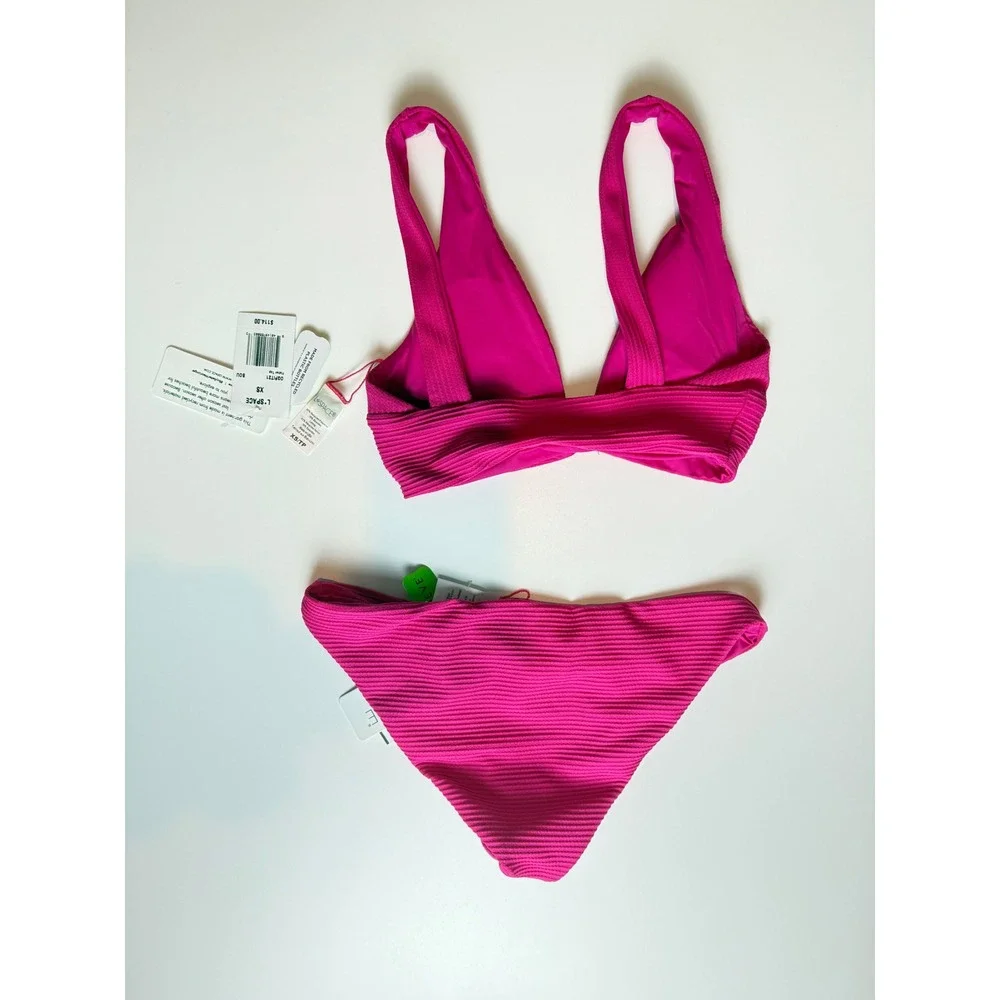 L*Space Eco Chic Fisher Top Sol Bottom‎ Ribbed Bikini Set Pink XS/M OQFIT21 Bou